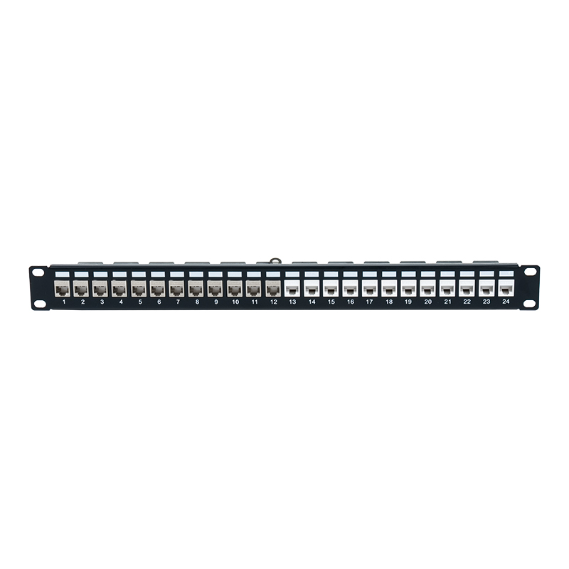 19 tuuman 1U 24-porttinen suojattu patch-paneeli (C6A-moduulilla) SP-3246S-24P 19 tuuman 1U 24-porttinen suojattu patch-paneeli (C6A-moduulilla) SP-3246S-24P