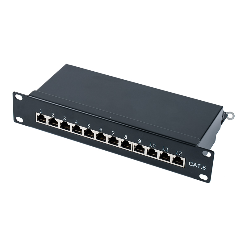 Luokka 6 10 tuuman 1U suojattu 12-porttinen patch-paneeli SP-3250SK12-C6
