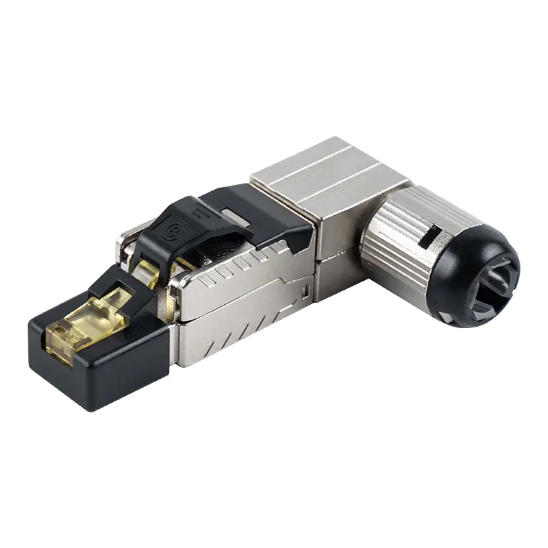 Cat7 suojattu työkaluton RJ45-liitin (90 asteen kulma päässä) RJ-G90S-1-C7